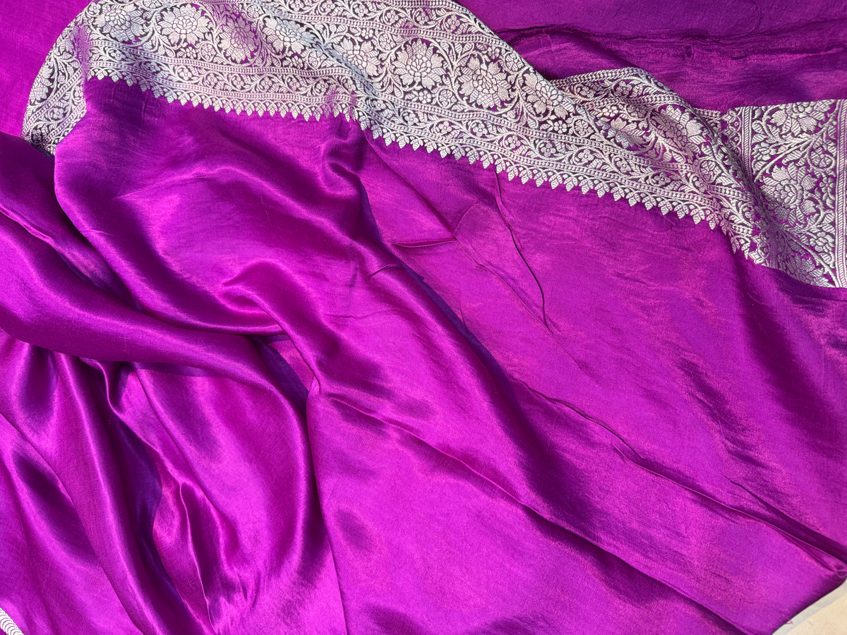Magenta Purple Soft Banarasi Pure Mashru Silk Saree