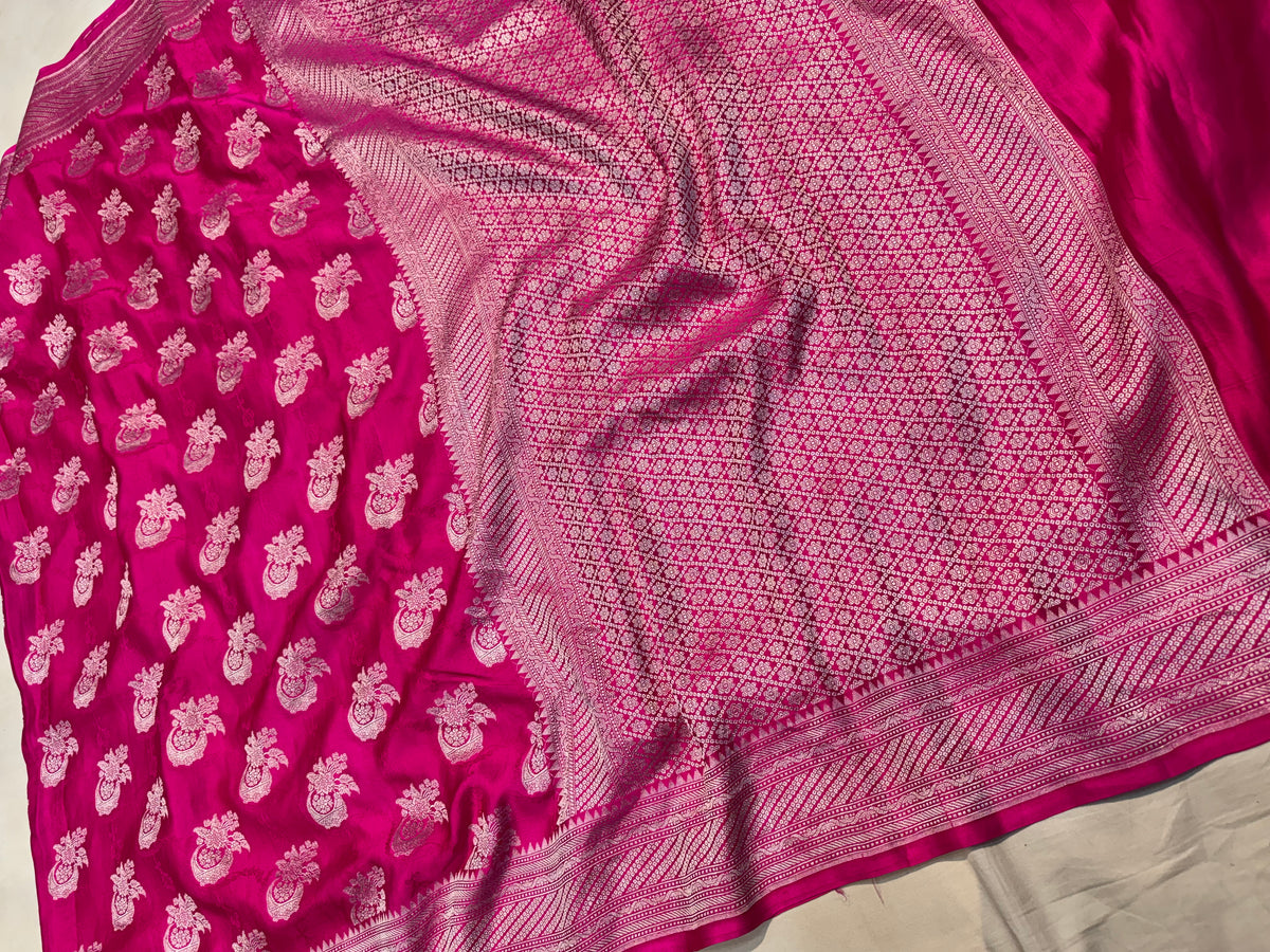 Fuchsia Pink Soft Banarasi Pure Mashru Silk Saree