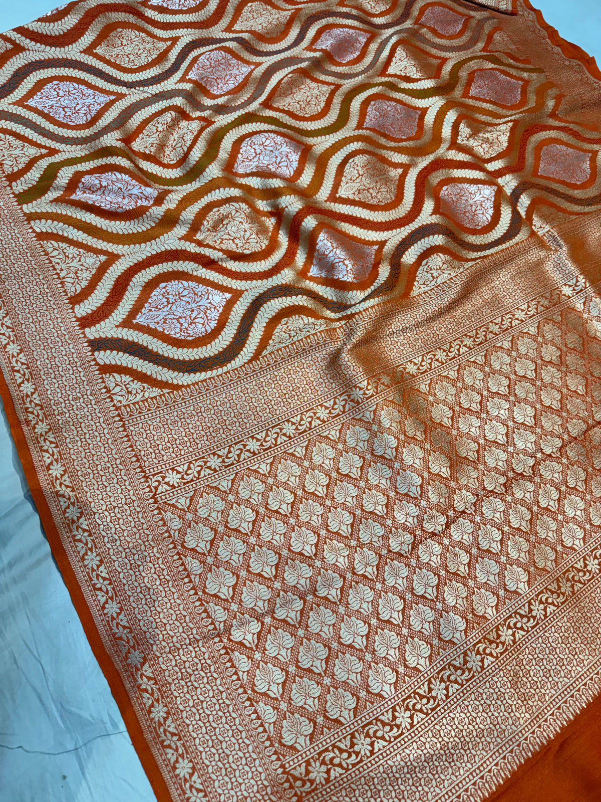 Orange Banarasi Pure Tusser Georgette Silk Saree