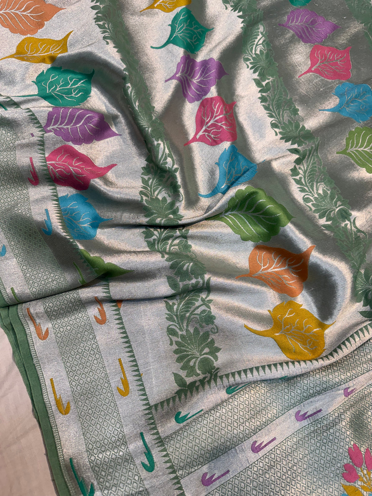 Olive Green Banarasi Pure Tusser Georgette Silk Saree