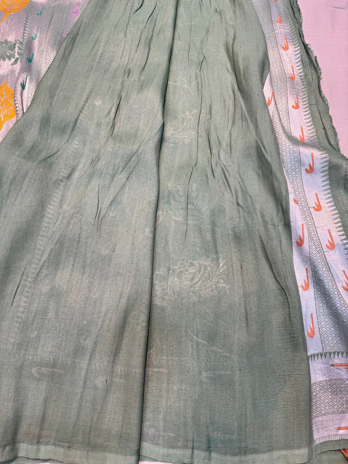 Olive Green Banarasi Pure Tusser Georgette Silk Saree