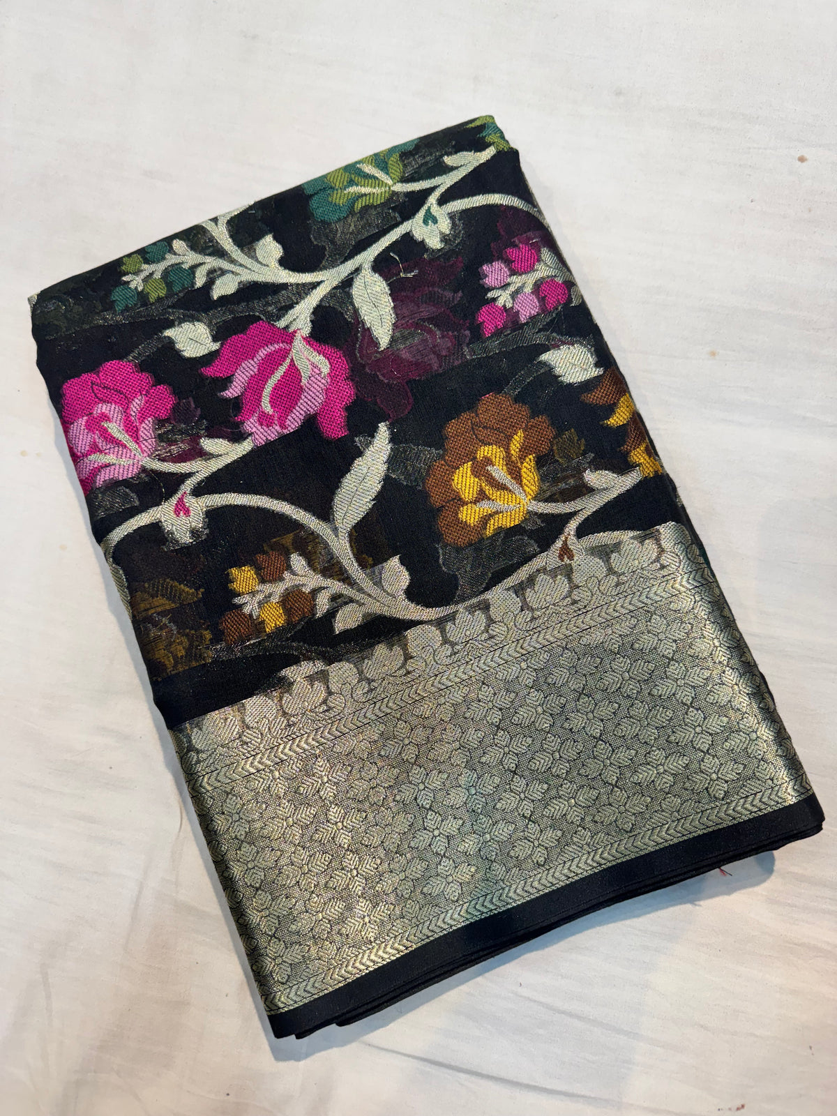 Black Banarasi Tussar Silk Saree