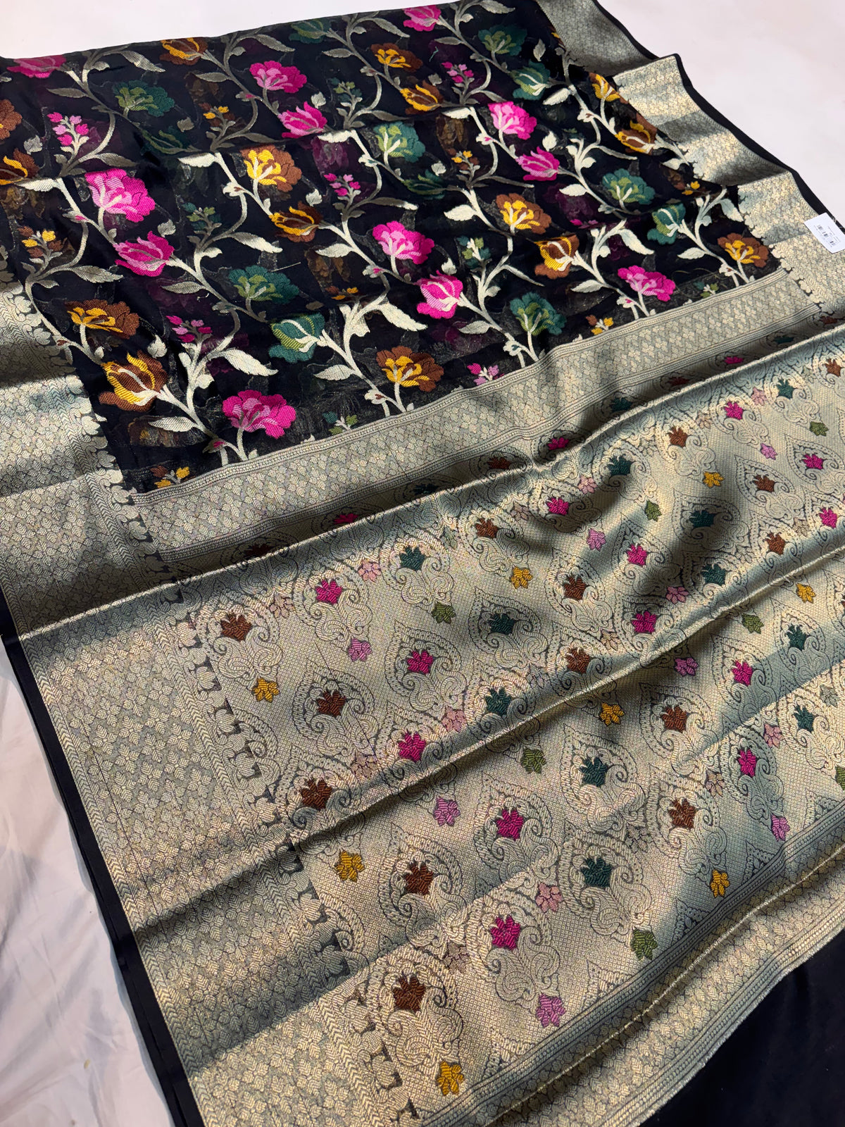 Black Banarasi Tussar Silk Saree