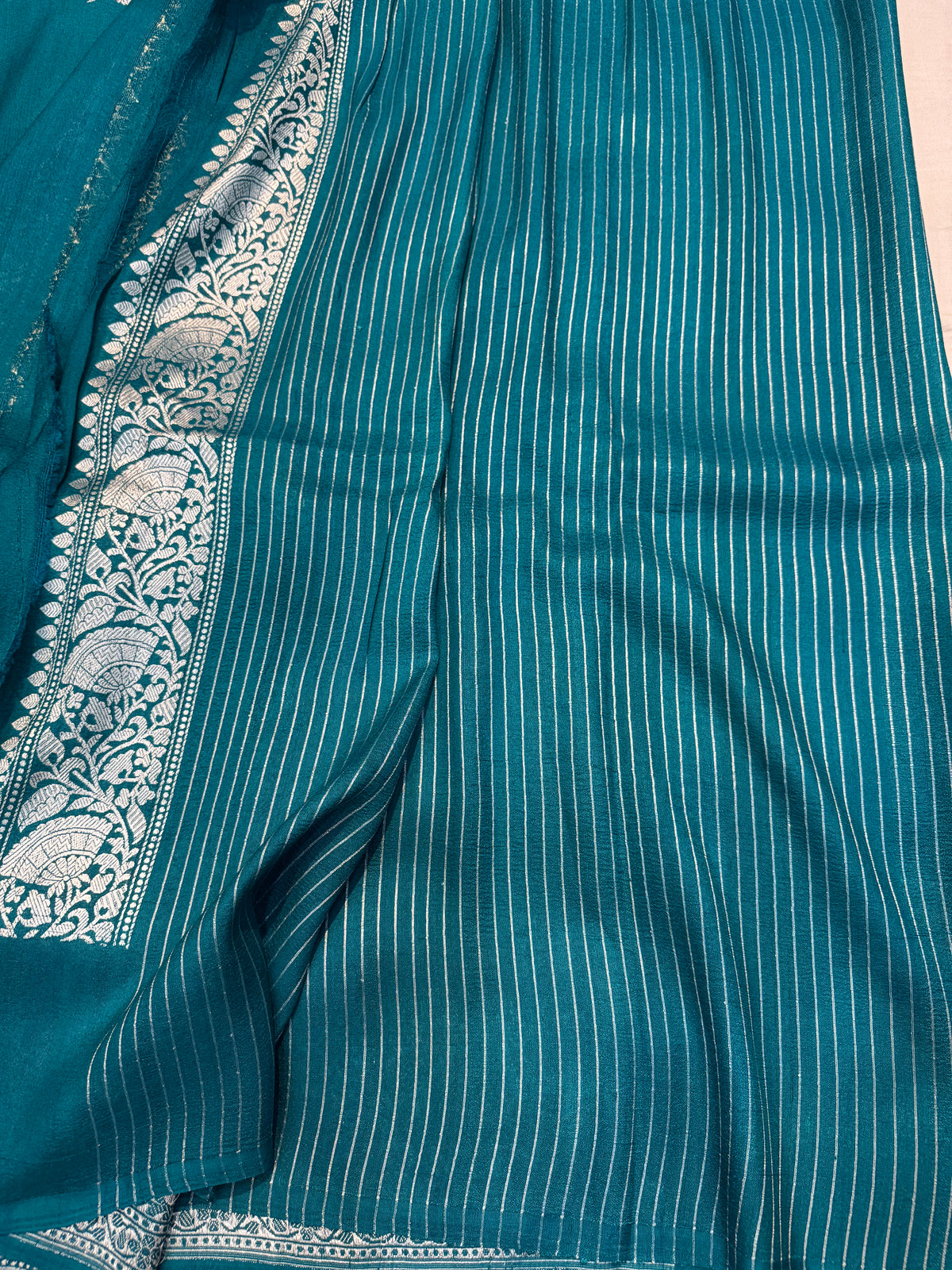 Aqua Blue Pure Banarasi Tusser Silk Saree