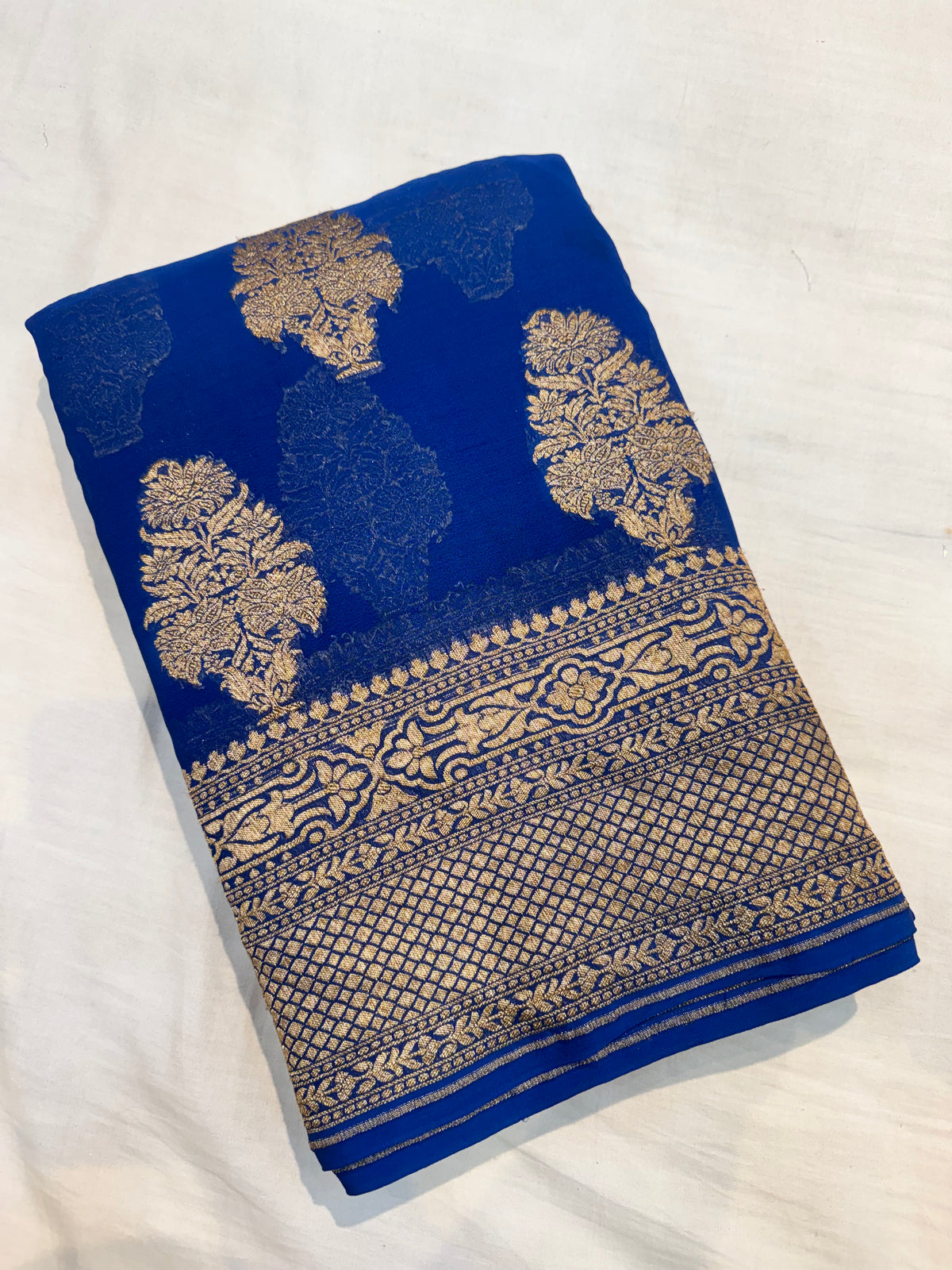 Blue Antique Zari Banarasi Handloom Pure Khaddi Georgette Silk Saree