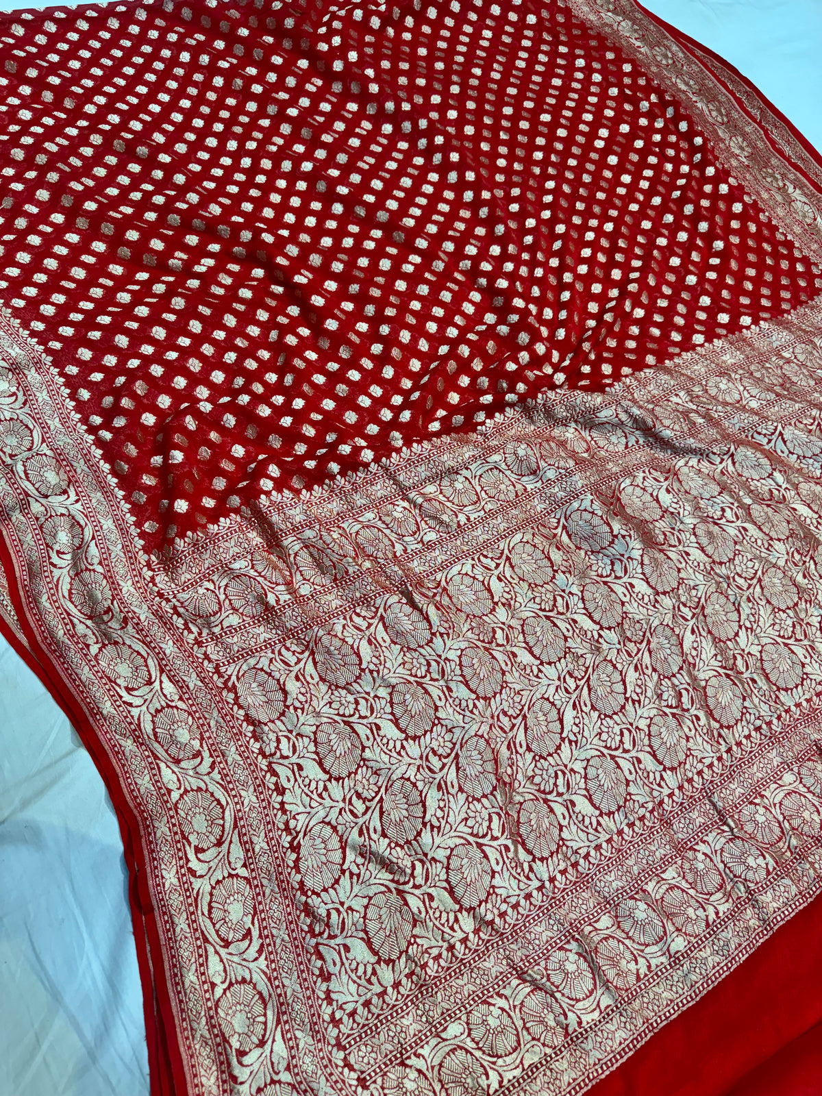 Red Water Zari Banarasi Handloom Pure Khaddi Georgette Silk Saree