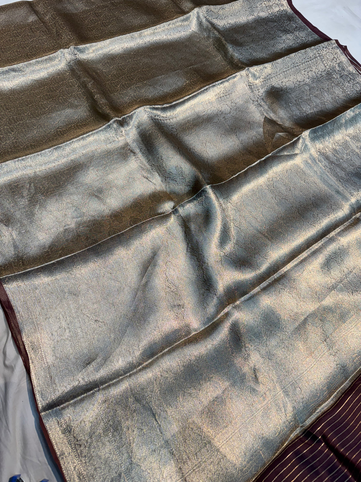 Brown Banarasi Pure Tissue Silk Saree with Tanchoi Brocade
