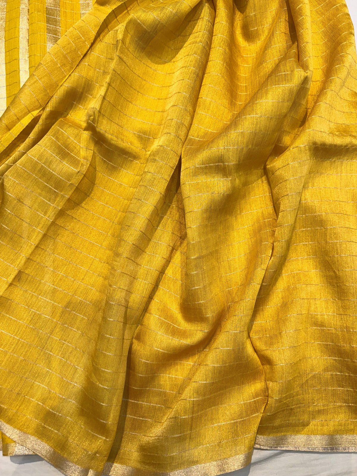 Golden Soft Banarasi Pure Tissue Silk Saree