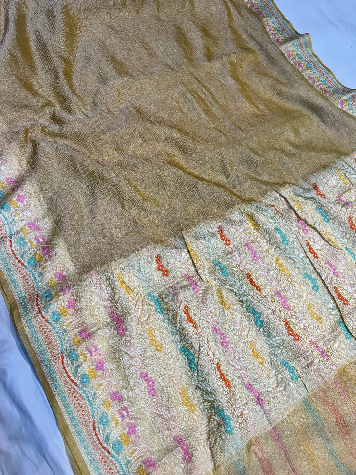 Yellow Beautiful Soft Banarasi Crush Tissue Silk Saree