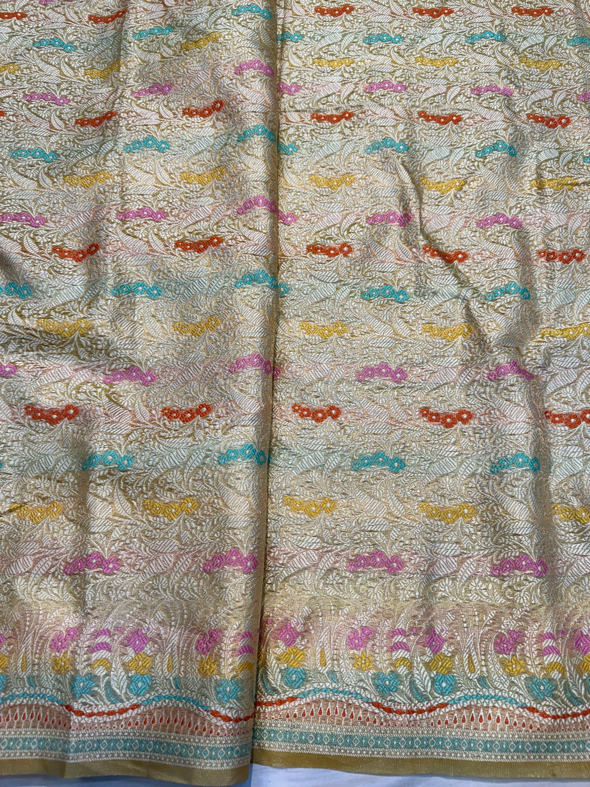 Yellow Beautiful Soft Banarasi Crush Tissue Silk Saree