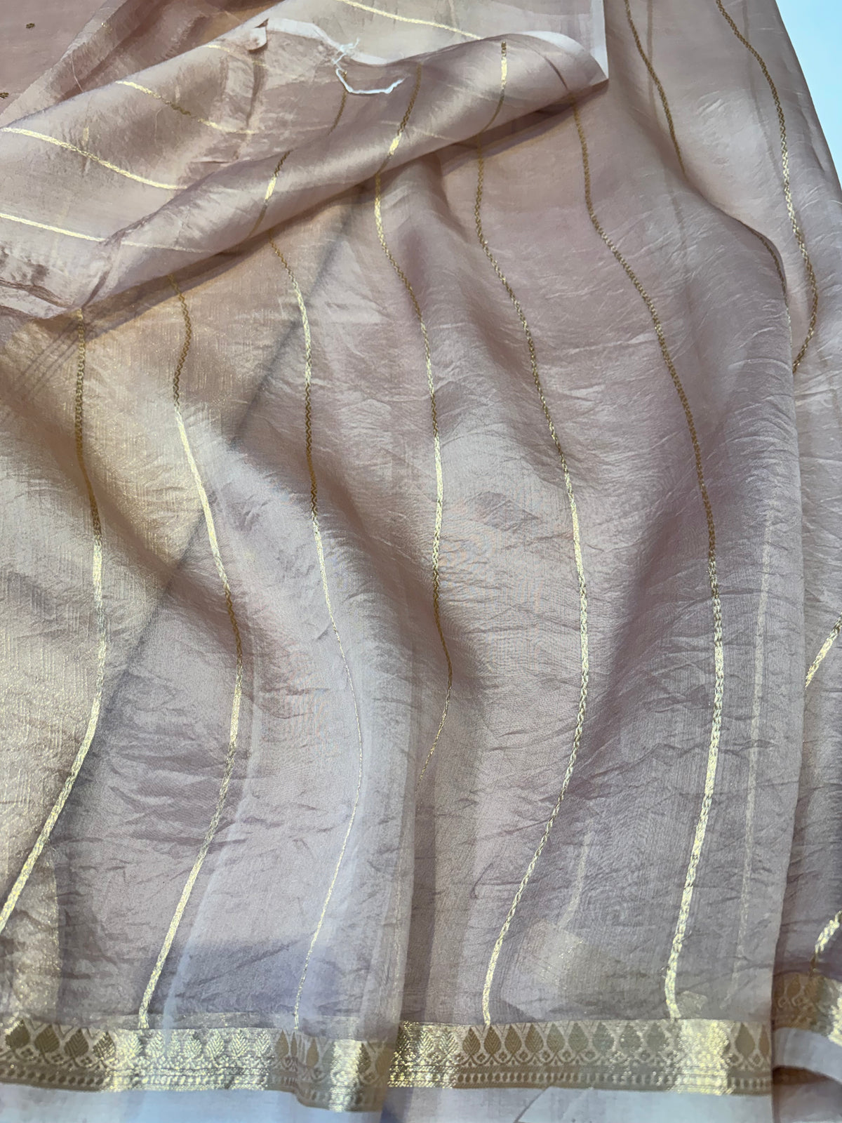 Dusty Pink Buti Banarasi Pure Kora Silk Saree