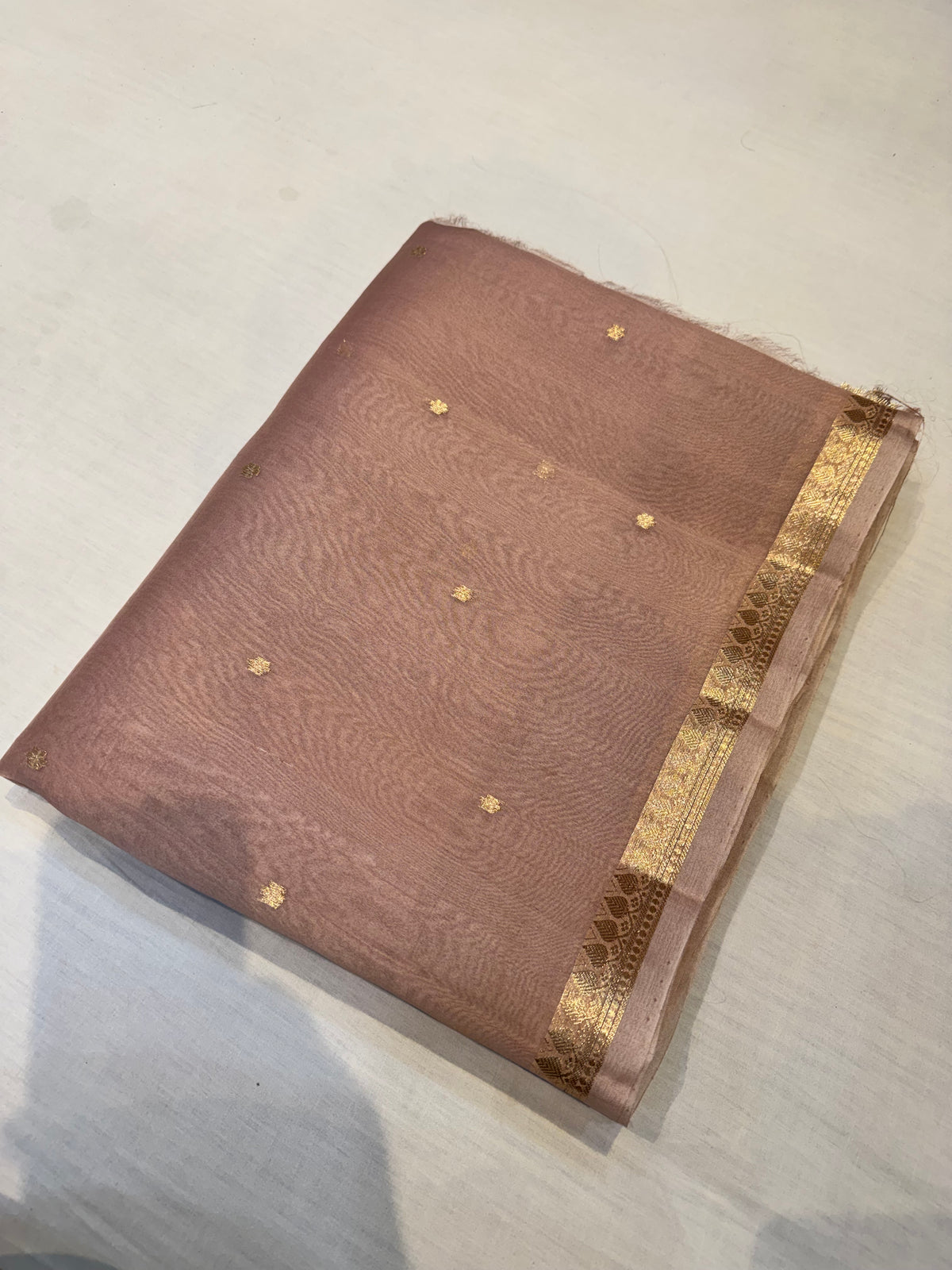 Dusty Pink Buti Banarasi Pure Kora Silk Saree