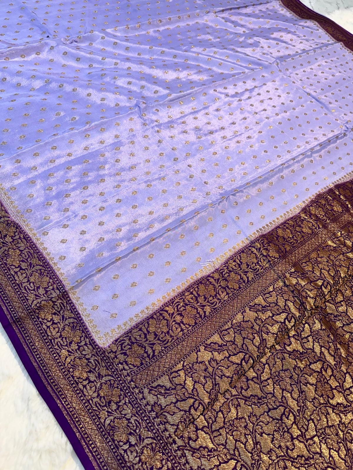 Lavender Booti Handloom Banarasi Chiffon Crape Silk Saree