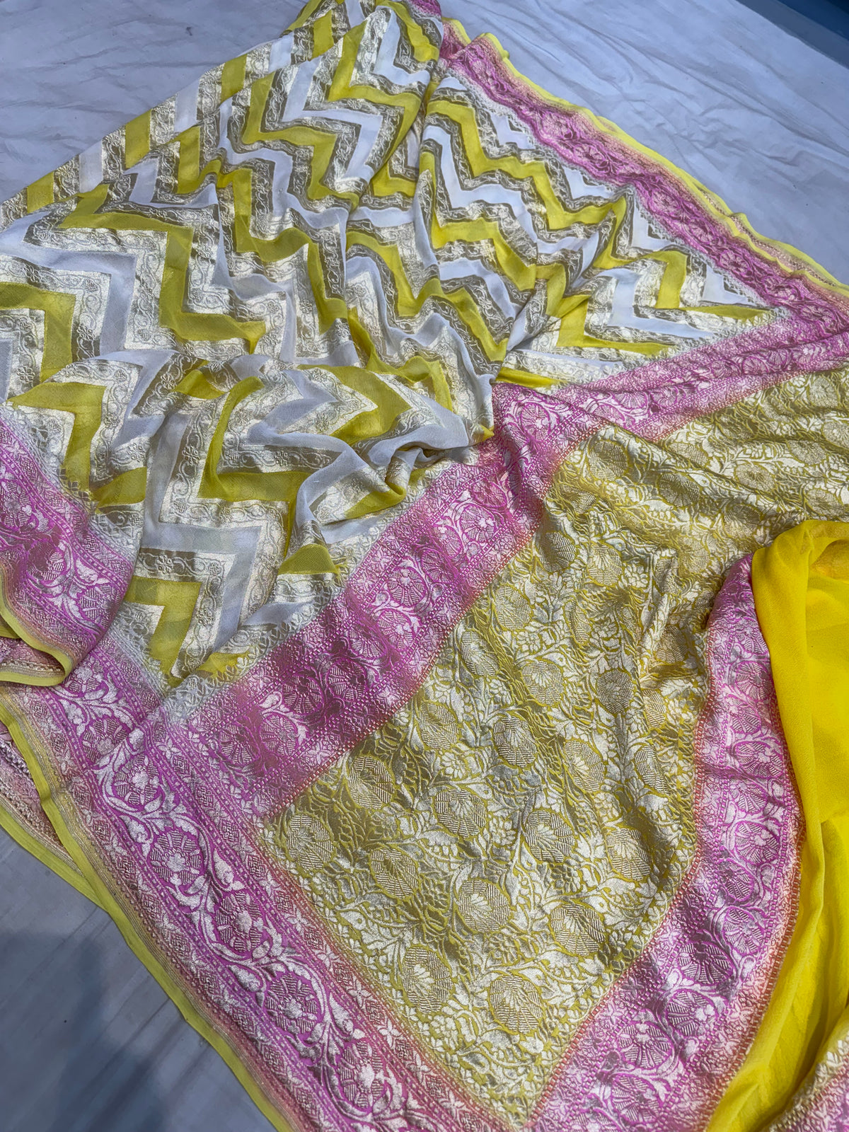 Rangkaat Zigzag Banarasi Pure Khaddi Georgette Silk Saree