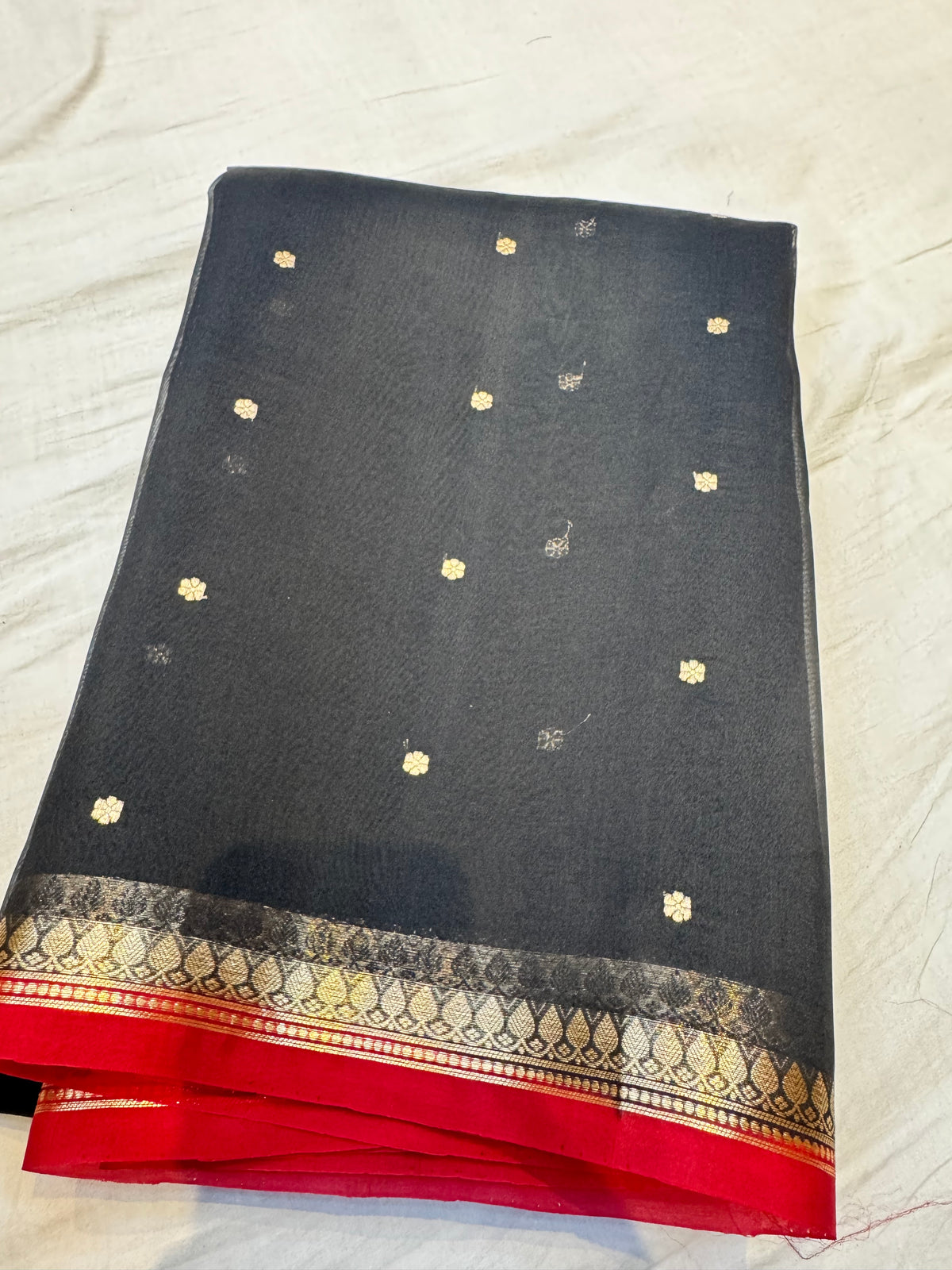 Black Booti Handlloom Banarasi Kora Silk Saree