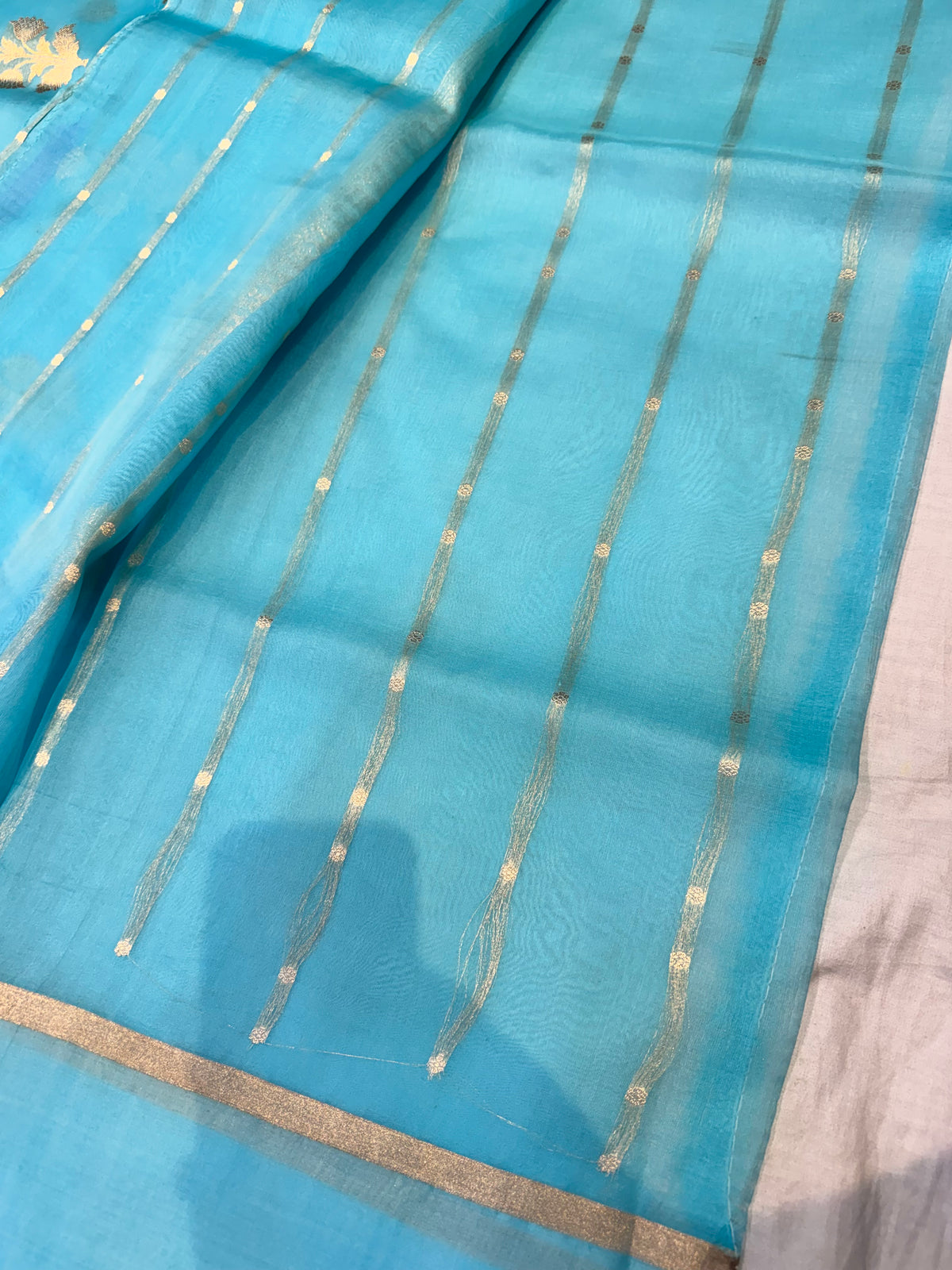 Turquoise Blue Rangkat Banarasi Kora Silk Saree