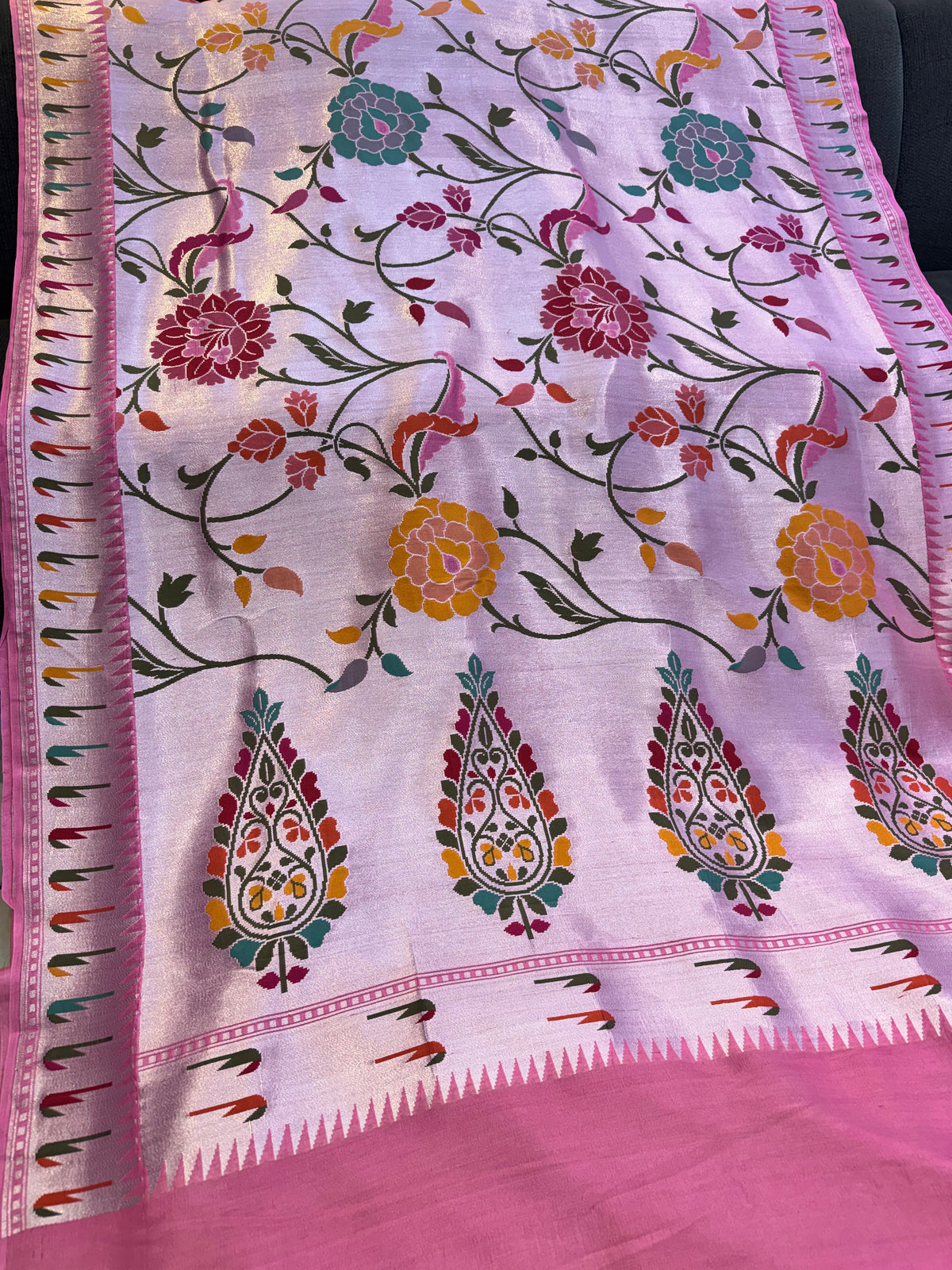 Lavender Allover Paithani Meena Handloom Banarasi Pure Tusser Georgette Silk Saree