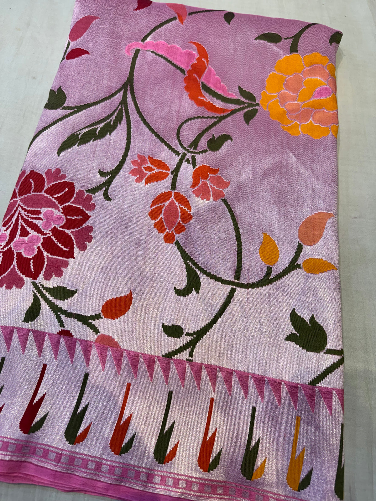 Lavender Allover Paithani Meena Handloom Banarasi Pure Tusser Georgette Silk Saree