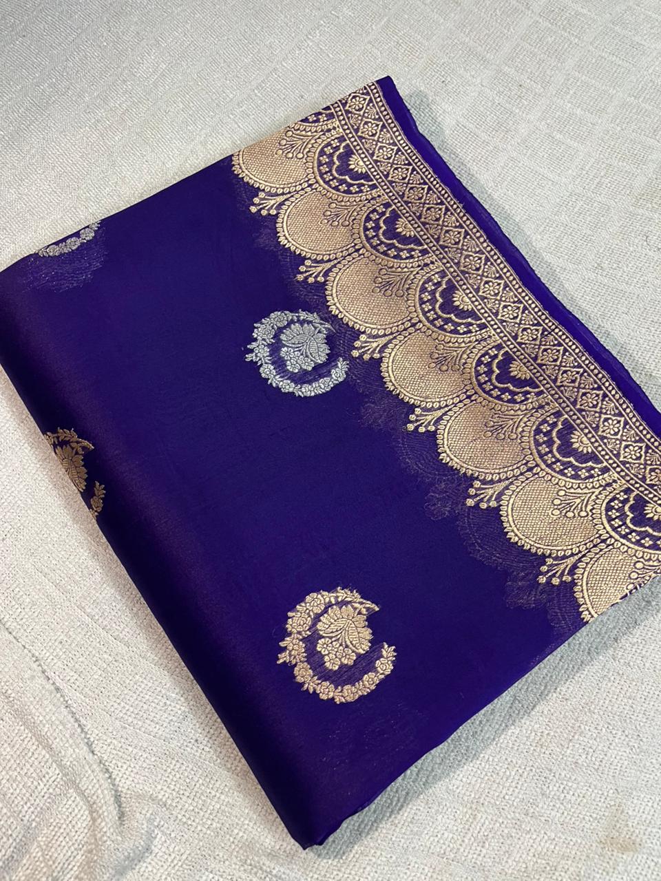 Handwoven Royal Blue Banarasi Organza Saree