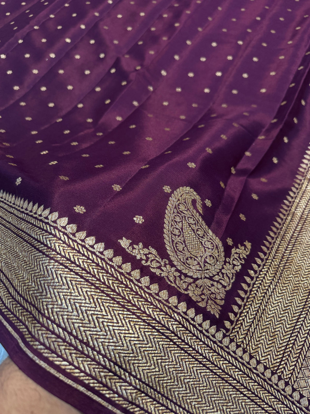 Maroon Booti Handloom Banarasi Pure Khaddi Crape Silk Saree