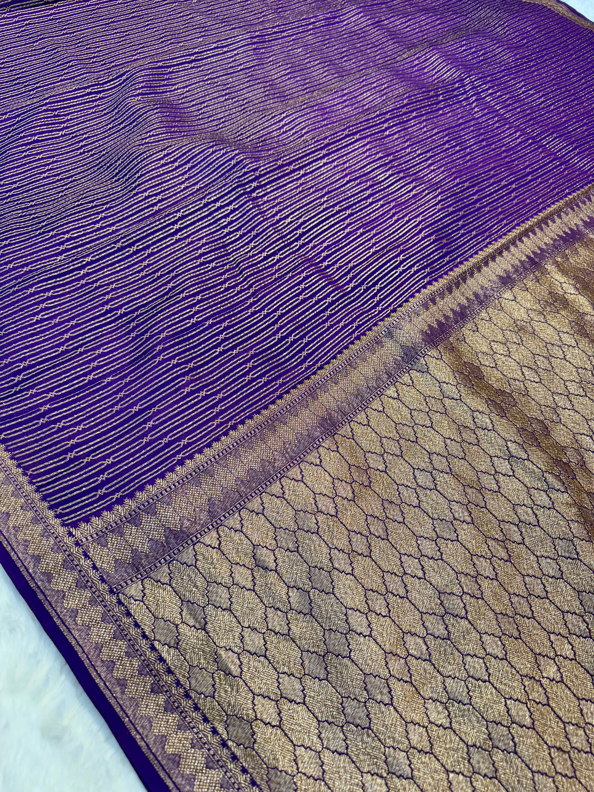 Deep Purple Banarasi Pure Khaddi Crape Silk Saree