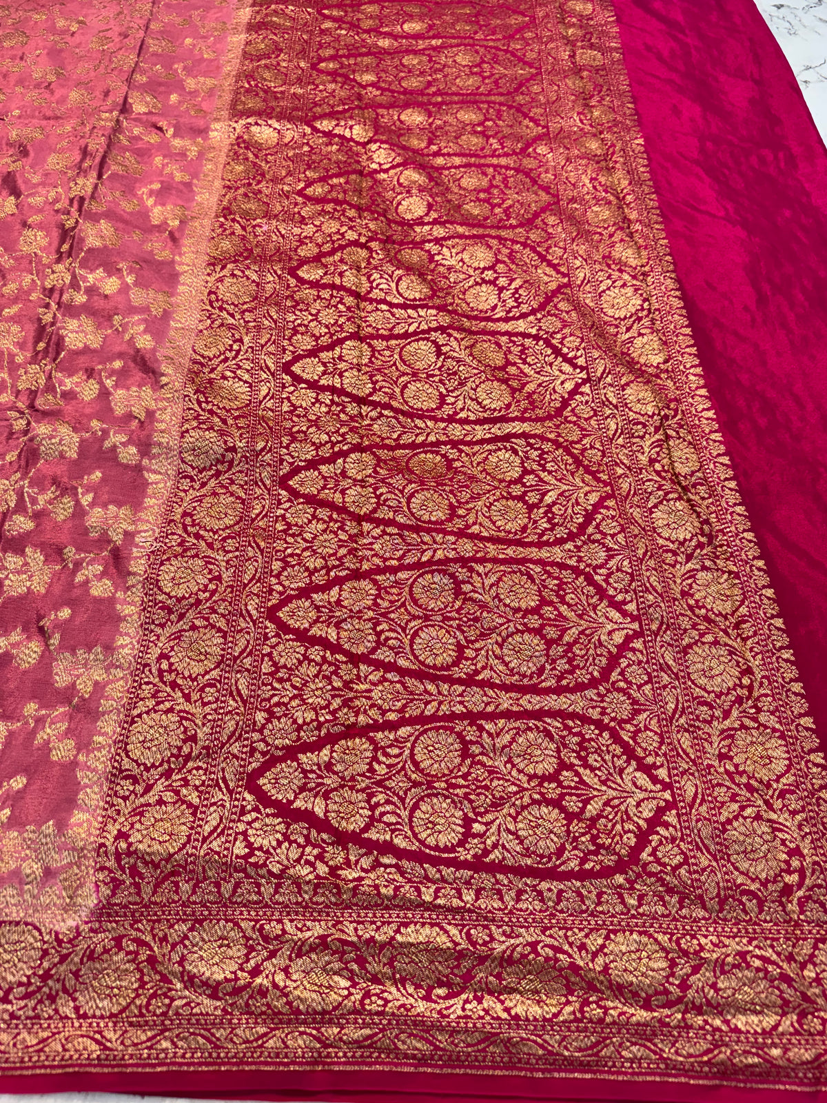 Rose Pink Allover Jaal Banarasi Pure Khaddi Crape Silk Saree