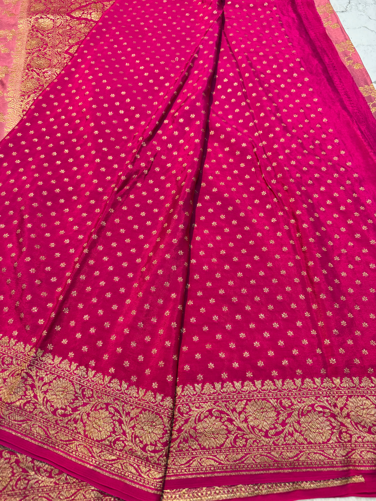 Rose Pink Allover Jaal Banarasi Pure Khaddi Crape Silk Saree