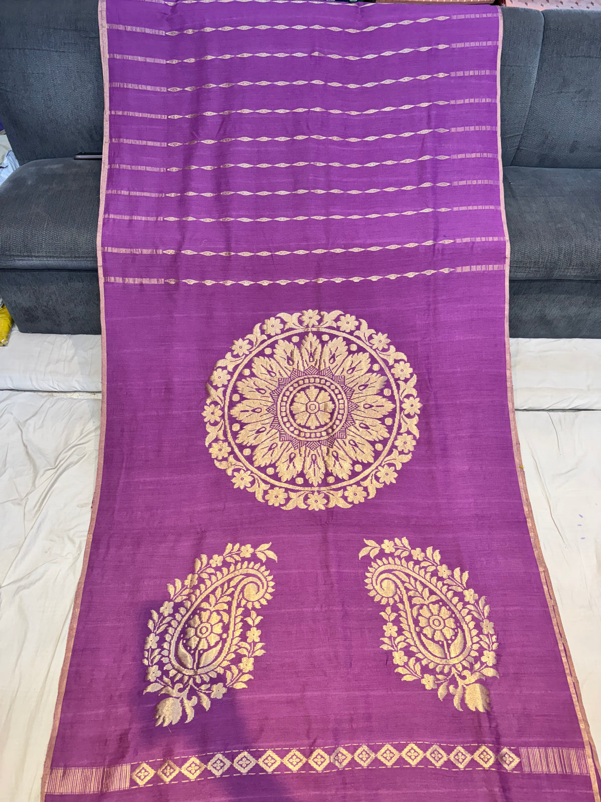 Purple Handloom Banarasi Pure Munga Silk Saree