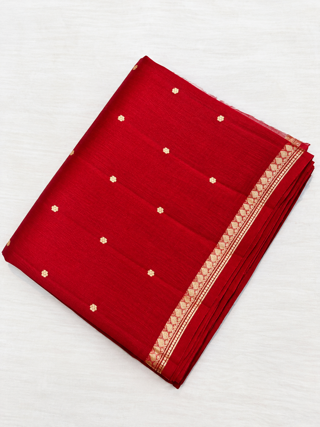 Red Kadhwa Buti Handloom Banarasi Pure Kora Silk Saree 