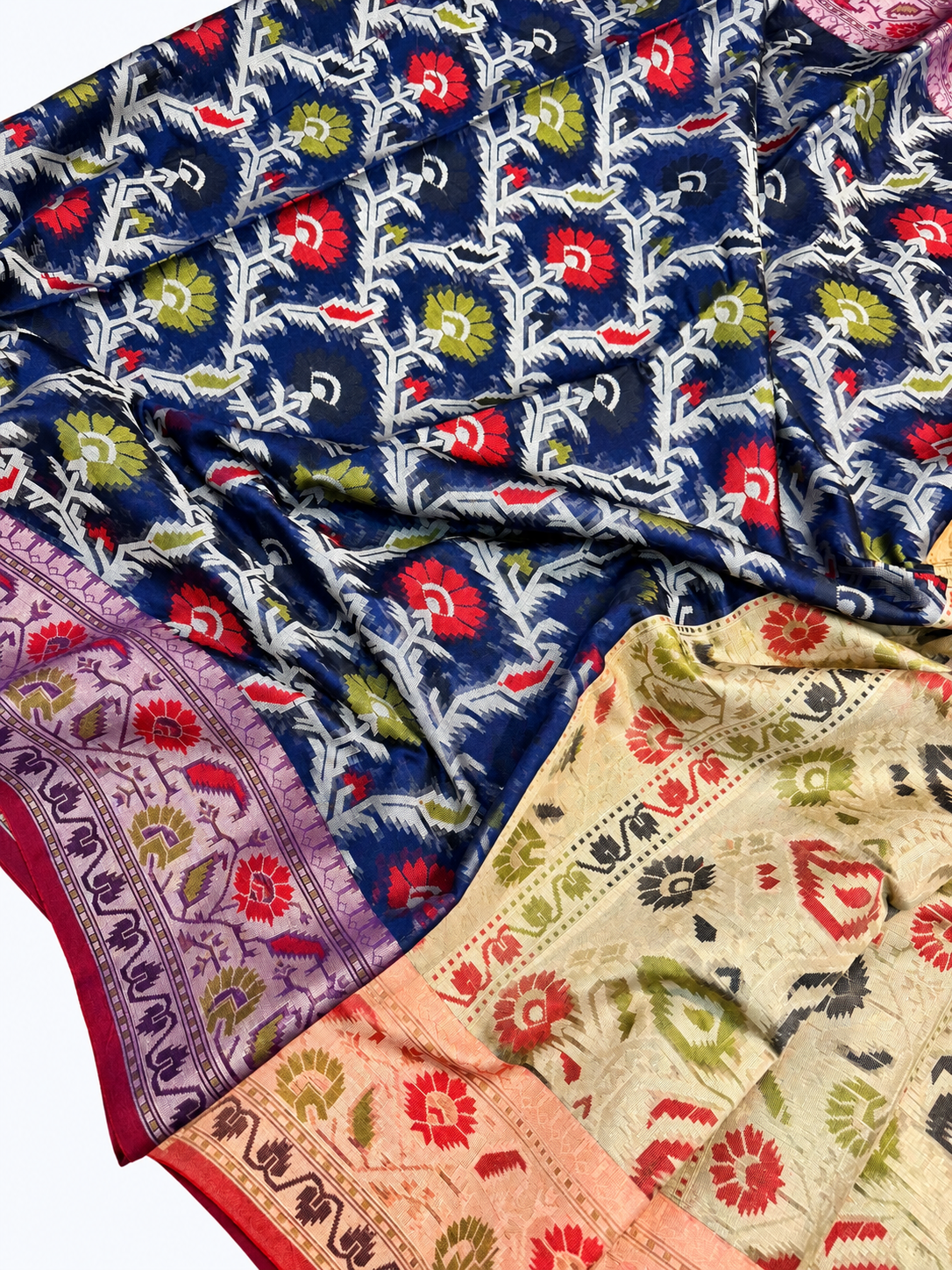 Navy Blue Meena Jaal Soft Banarasi Cotton Silk Saree