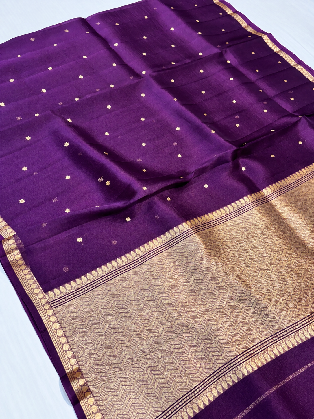 Purplish Blue Kadhwa Buti Handloom Banarasi Pure Kora Silk Saree 