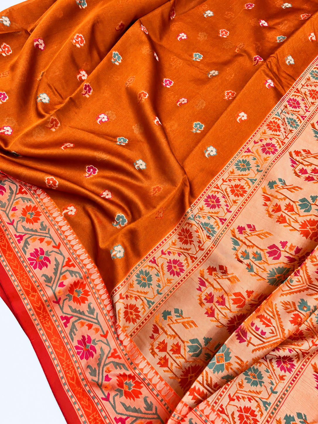 Rust Orange Buti Meena Soft Banarasi Cotton Silk Saree