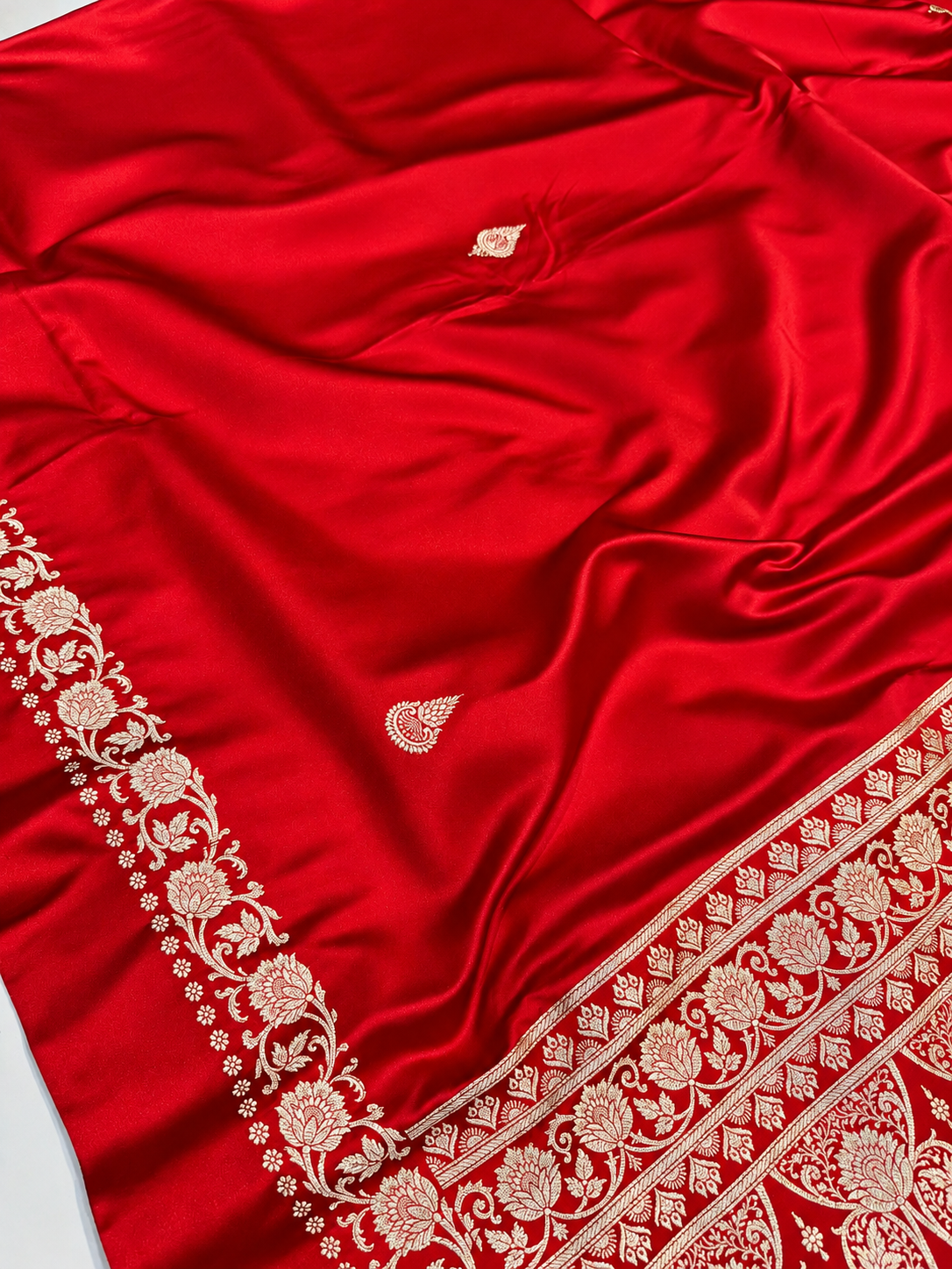 Red Buti Handloom Banarasi Mashru Silk Saree