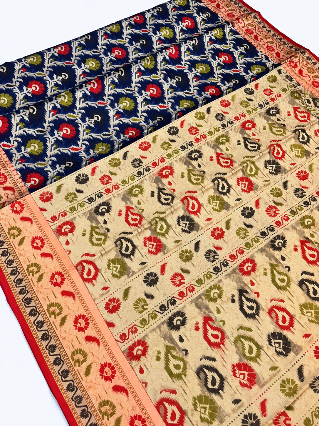 Navy Blue Meena Jaal Soft Banarasi Cotton Silk Saree