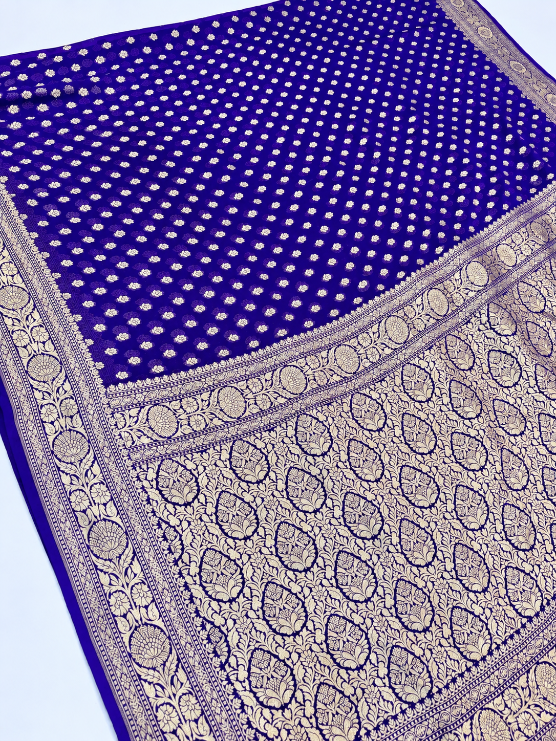 Royal Blue Buti Handloom Banarasi Pure Khaddi Georgette Silk Saree