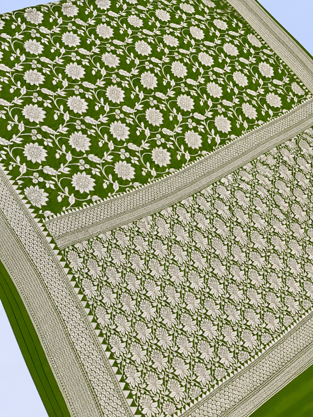 Green Handloom Banarasi Pure Khaddi Georgette Silk Saree