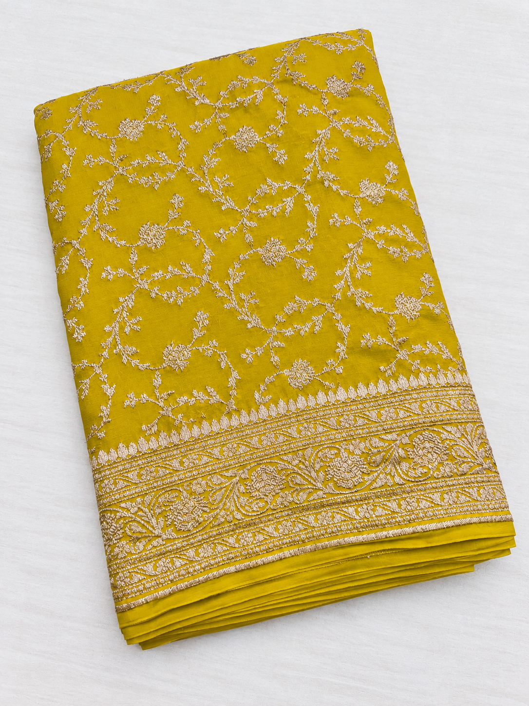 Yellow Allover Jaal Handloom Banarasi Pure Khaddi Georgette Silk Saree