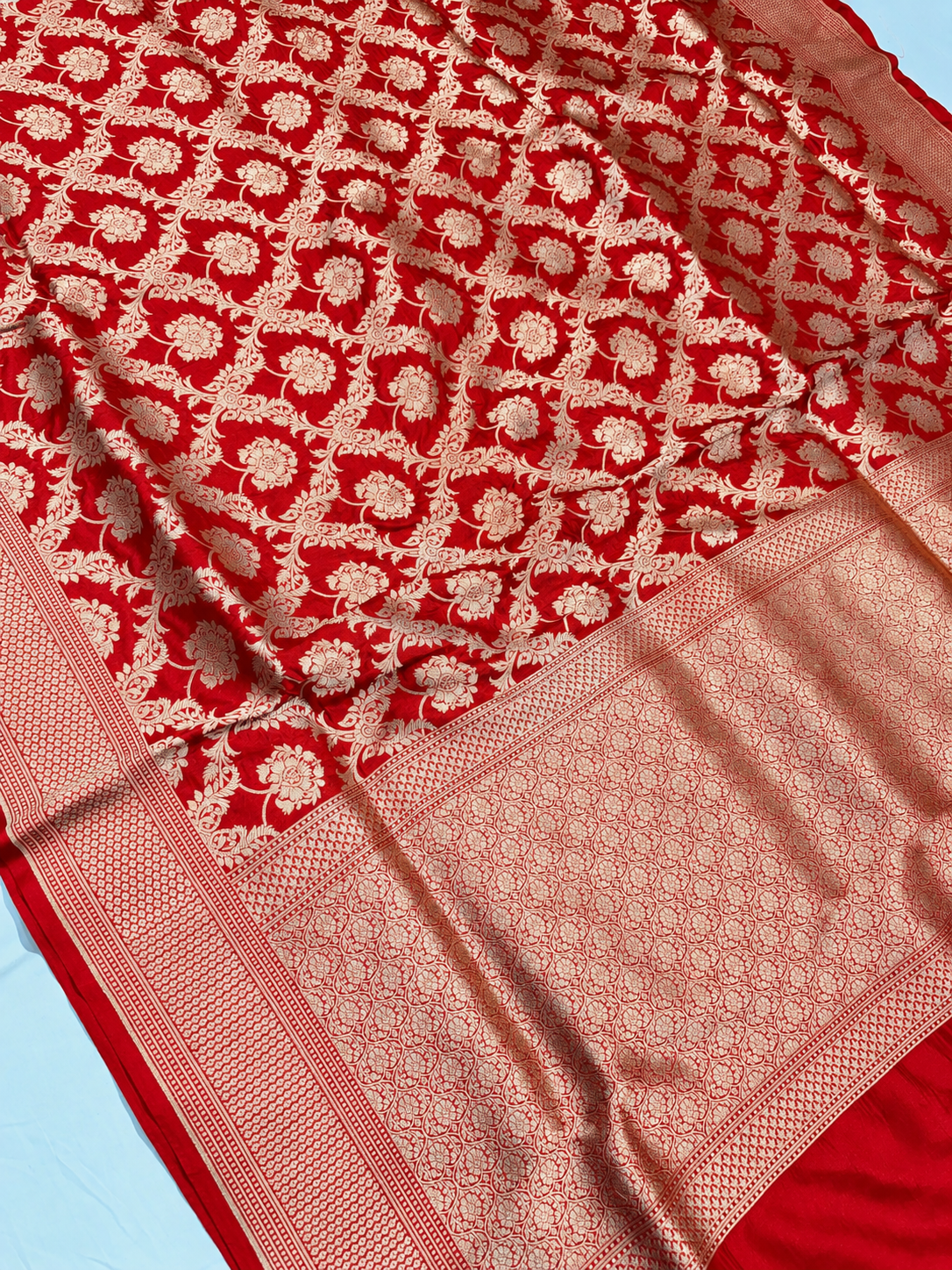 Red Allover Jaal Handloom Baranasi Pure Katan Silk Saree