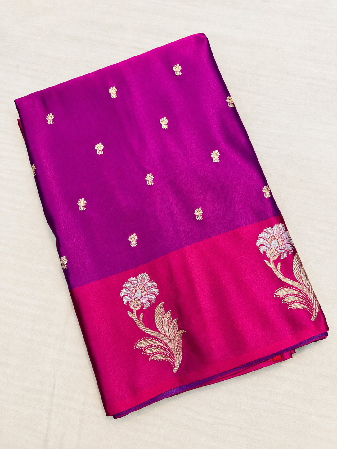 Deep Purple Sona Rupa Buti Handloom Banarasi Mashru Silk Saree