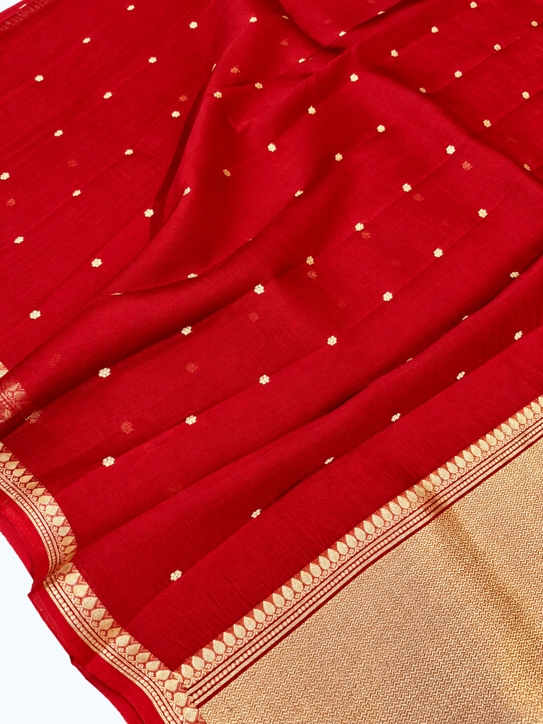 Red Kadhwa Buti Handloom Banarasi Pure Kora Silk Saree 
