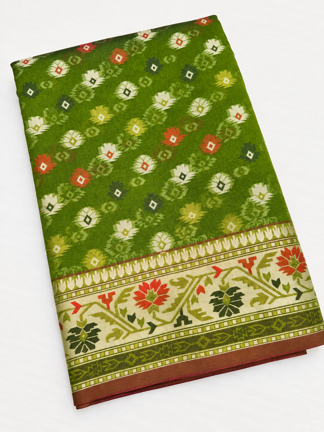 Green Meena Jamdani Soft Banarasi  Cotton Silk Saree