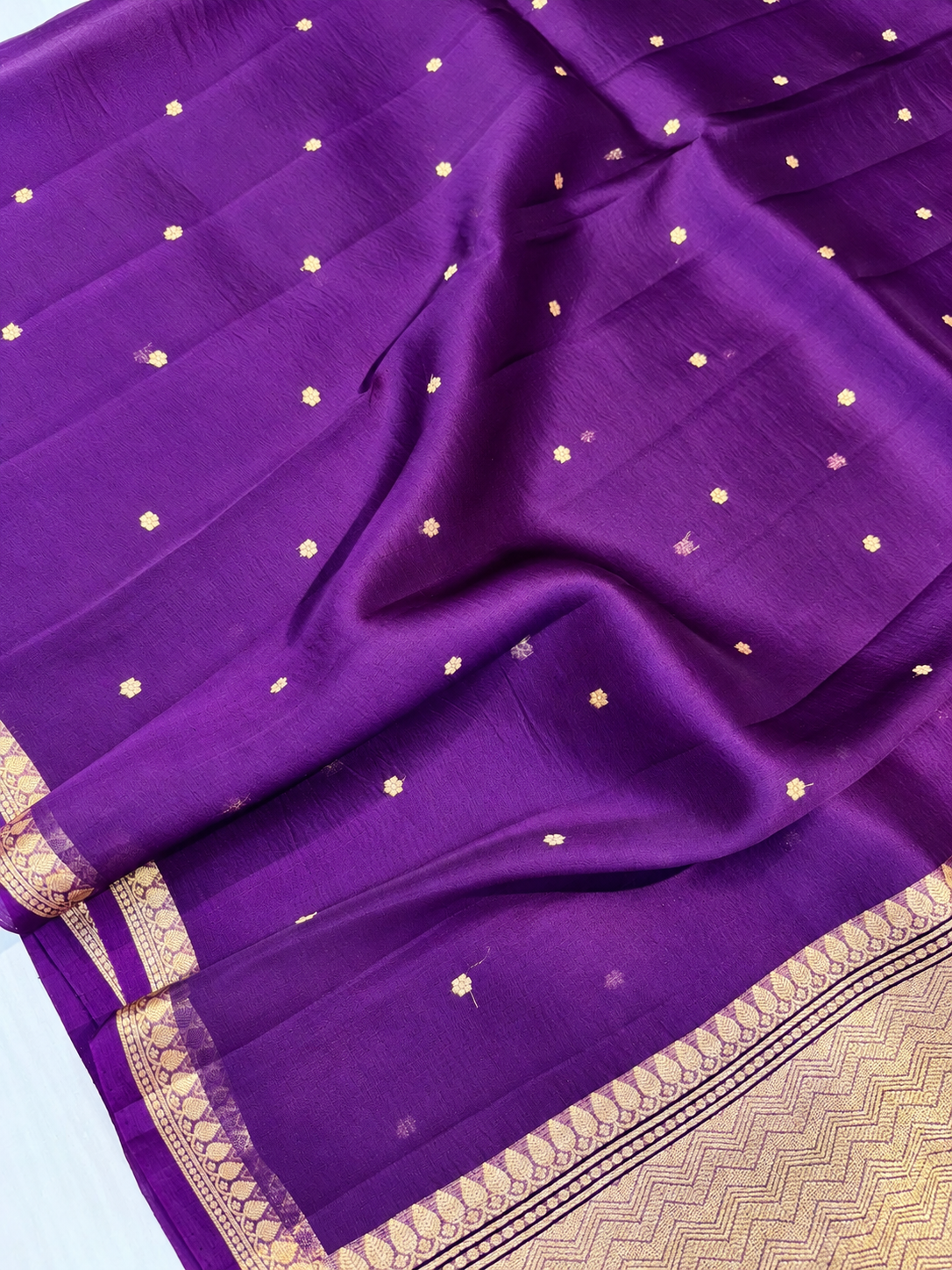 Purplish Blue Kadhwa Buti Handloom Banarasi Pure Kora Silk Saree 