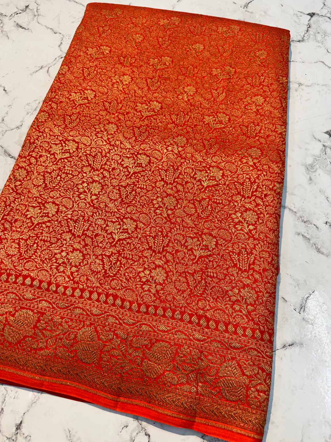 Red Brocade Banarasi Pure Khaddi Crepe Silk Saree