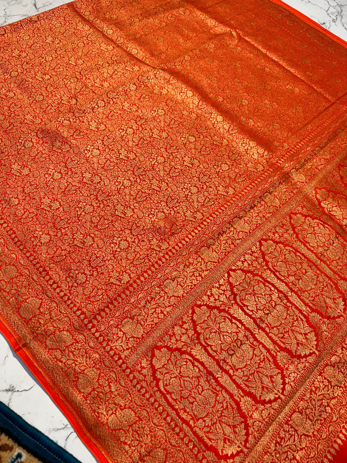 Red Brocade Banarasi Pure Khaddi Crepe Silk Saree