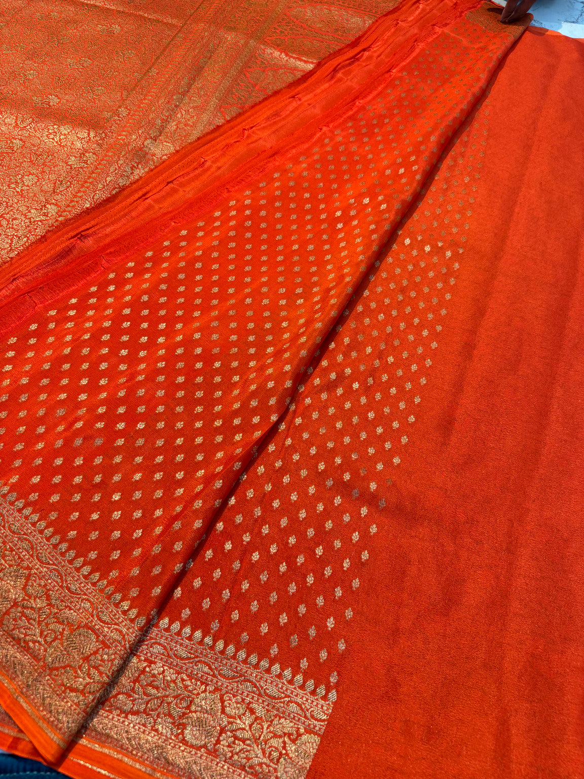 Red Brocade Banarasi Pure Khaddi Crepe Silk Saree