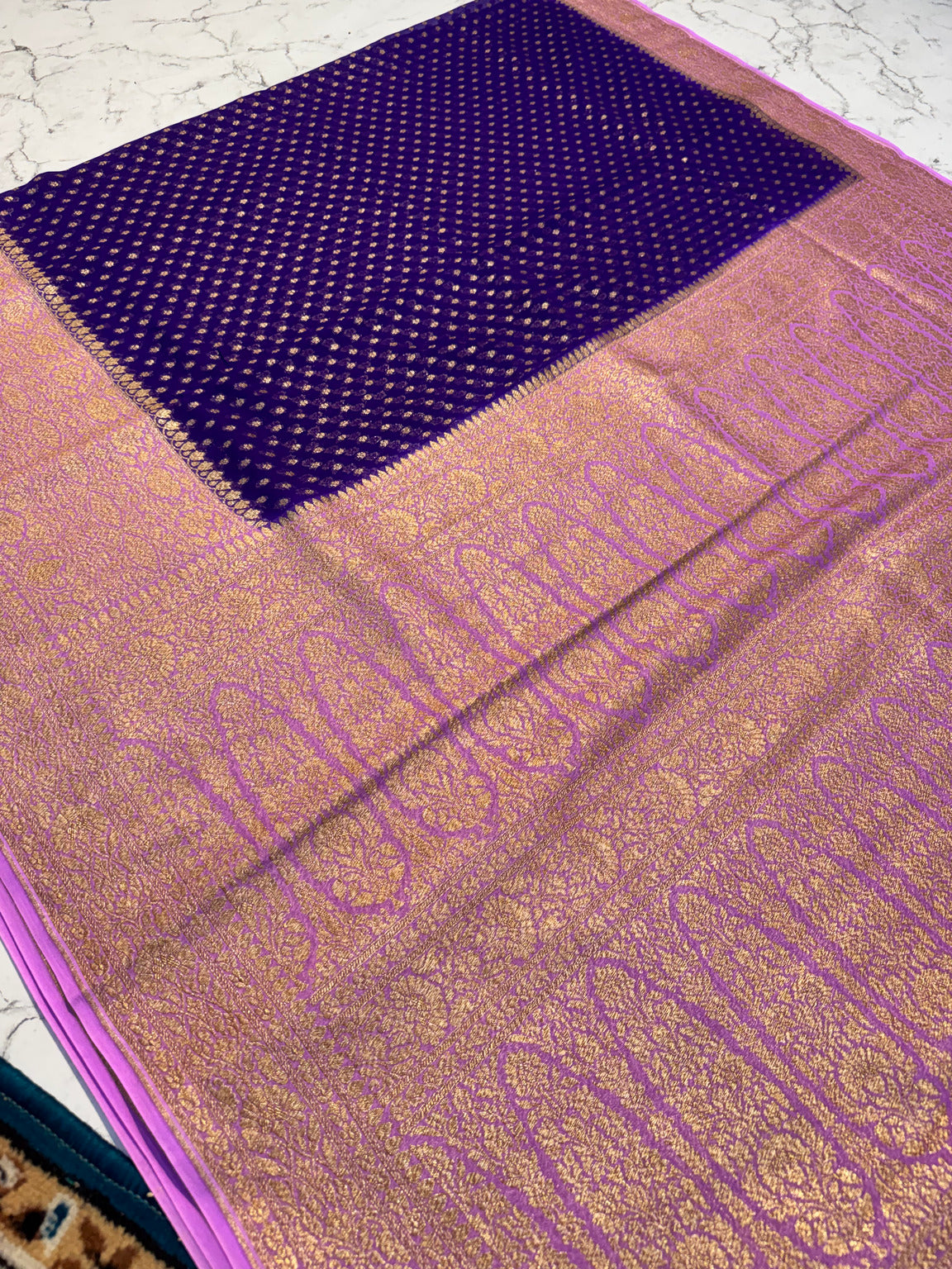 Deep Purple Banarasi Pure Khaddi Crepe Silk Saree with Contrast Pallu