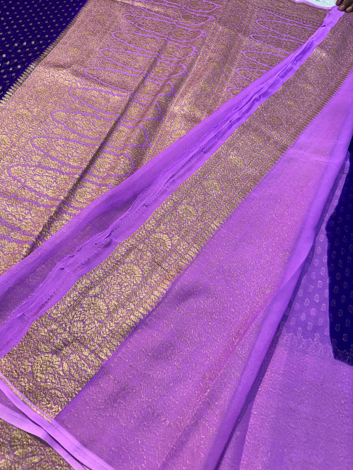 Deep Purple Banarasi Pure Khaddi Crepe Silk Saree with Contrast Pallu