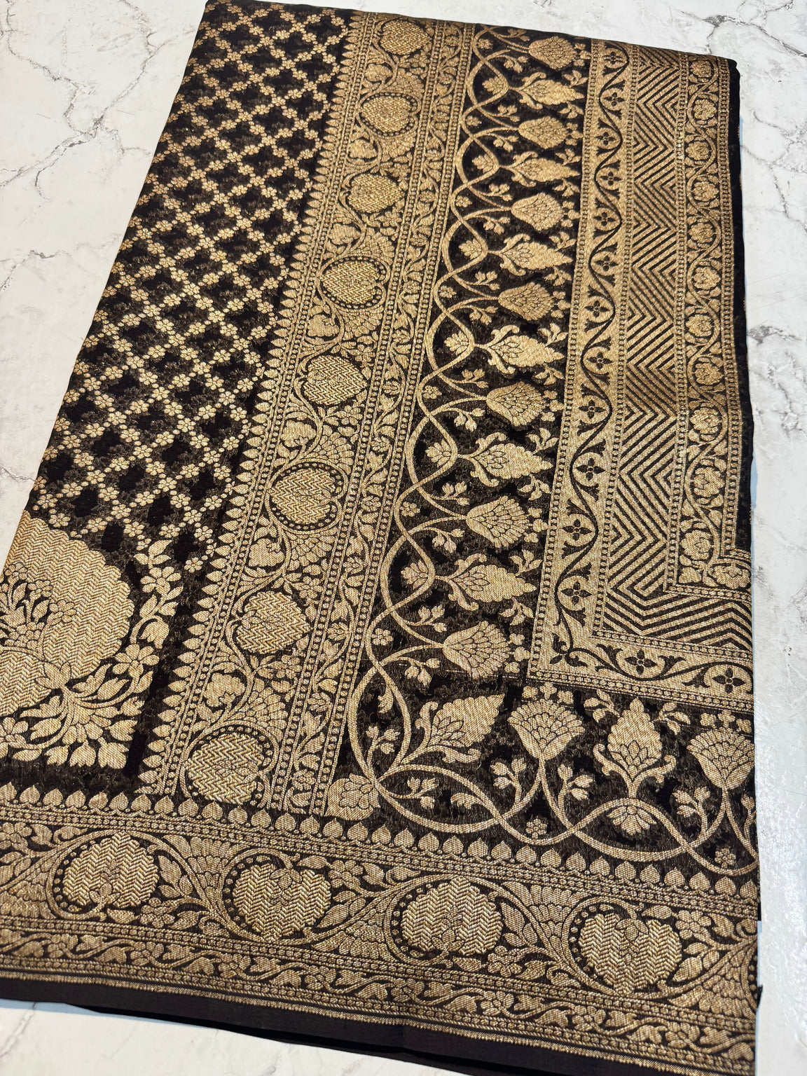 Black Banarasi Pure Khaddi Crepe Silk Saree