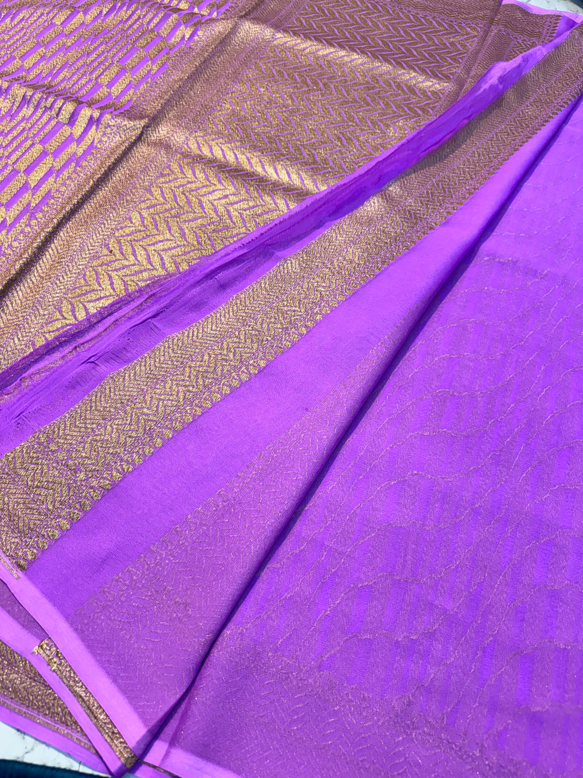 Lavender Banarasi Pure Khaddi Crepe Silk Saree